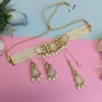 Traditional Gold-Tone Pearl Choker Necklace Set