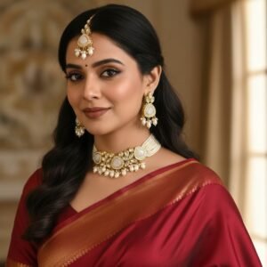 Traditional Gold-Tone Pearl Choker Necklace Set