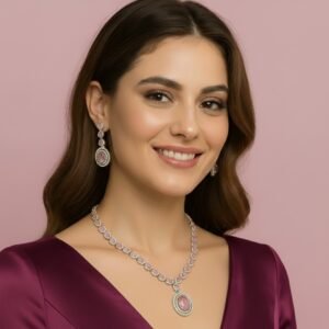 Romantic Pink CZ Necklace Set