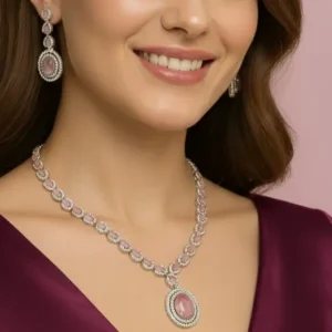 Romantic Pink CZ Necklace Set