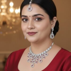 Ruby Red Teardrop AD Bridal Necklace Set