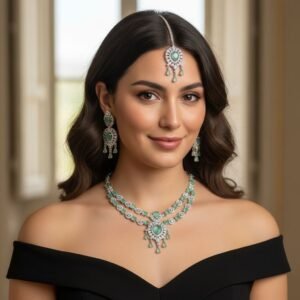 Premium Mint Green AD Stone Necklace Set