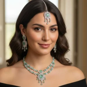 Premium Mint Green AD Stone Necklace Set