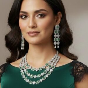 Multi-Layer Emerald-Green AD Necklace Set