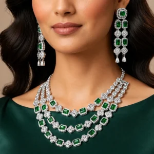 Multi-Layer Emerald-Green AD Necklace Set