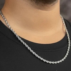 Men Stylish Silver-Tone Braided Chain