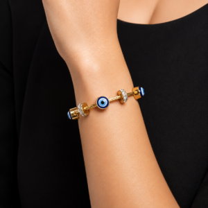 Stylish AD Gold-Tone Bracelet With Evil Eye