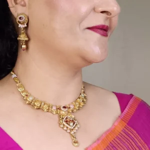 Gold-Tone Necklace & Jhumka Earrings Set