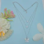 Triple Layer Silver Chain & Butterfly Charm