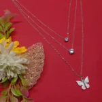 Triple Layer Silver Chain & Butterfly Charm