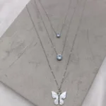 Triple Layer Silver Chain & Butterfly Charm