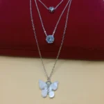 Triple Layer Silver Chain & Butterfly Charm
