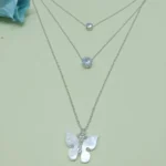 Triple Layer Silver Chain & Butterfly Charm