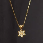 Minimal CZ Gold-Tone Floral & Heart Pendant