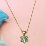 Minimal CZ Gold-Tone Floral & Heart Pendant