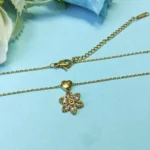 Minimal CZ Gold-Tone Floral & Heart Pendant