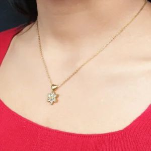 Minimal CZ Gold-Tone Floral & Heart Pendant