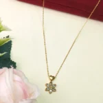 Minimal CZ Gold-Tone Floral & Heart Pendant
