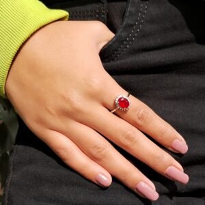 Minimal AD Silver-Tone Oval-Cut Stone Ring