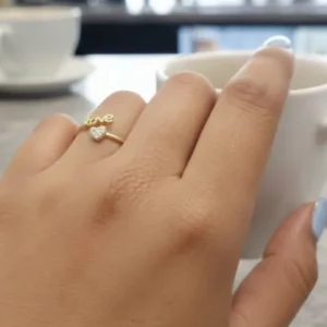 Love Script With Heart AD Ring for Women