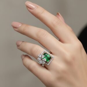 Elegant AD Square-Cut Ring With Floral Accent