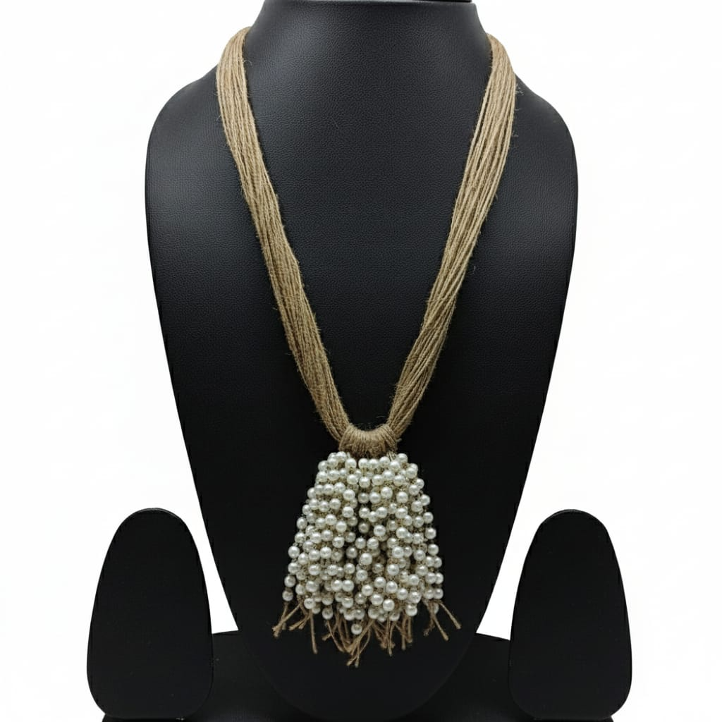 Multi-Strand Jute Necklace With Pearl