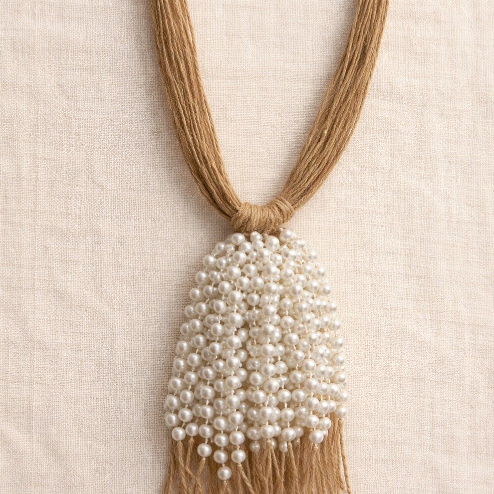 Multi-Strand Jute Necklace With Pearl