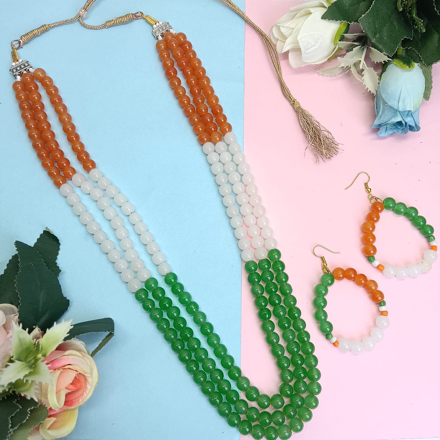 Tri-color Multi-Layered Beaded Jewelry Set