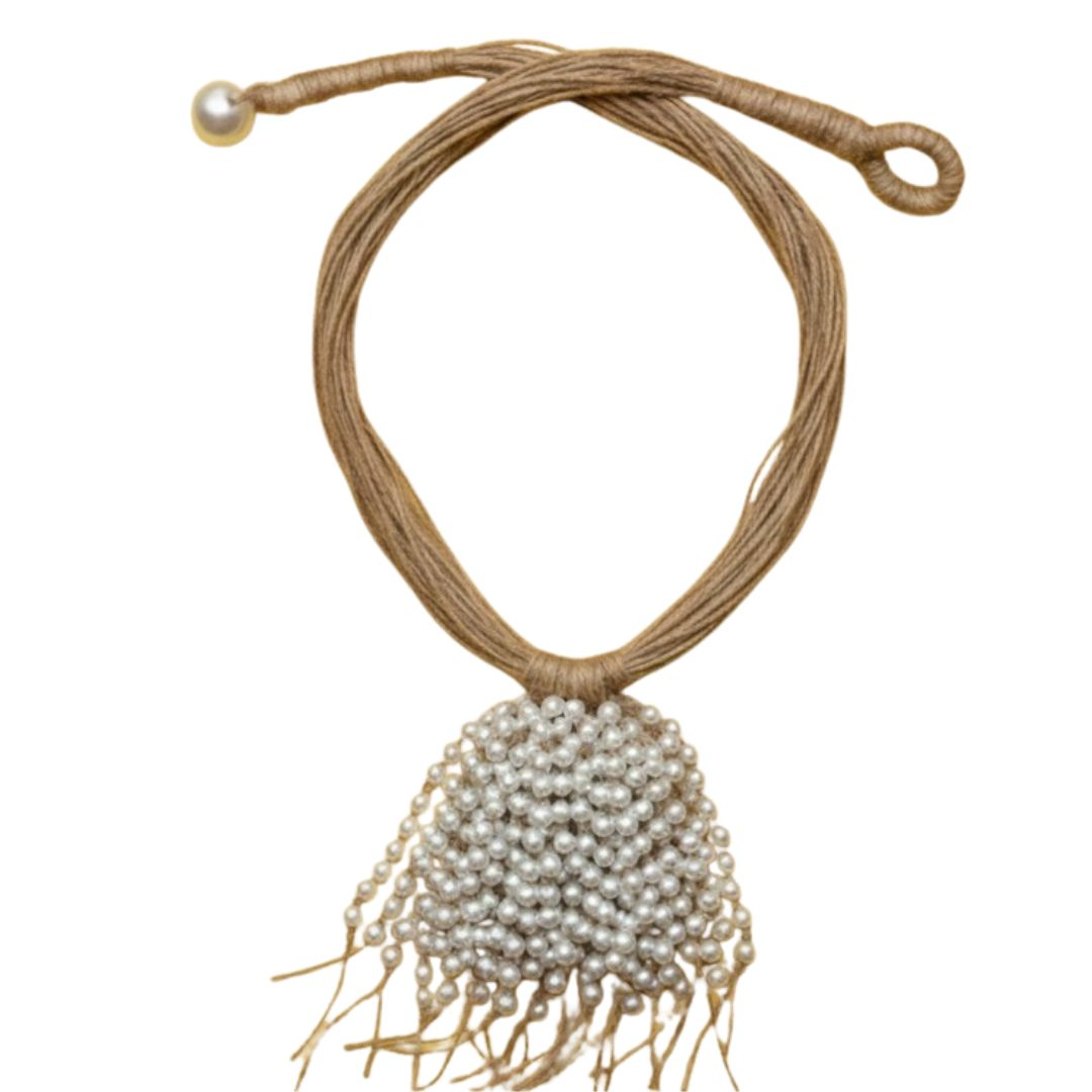 Multi-Strand Jute Necklace With Pearl