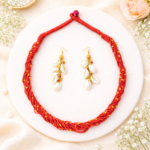 Handmade Red Jute Layered Necklace Set