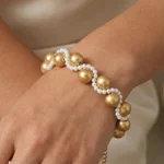 Handmade Gold-Tone White Beaded Bracelet bracelet