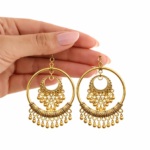 Ethnic Gold-Tone Hoop Dangle Earrings