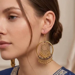 Traditional Charm Design Hoop Dangle Earrings