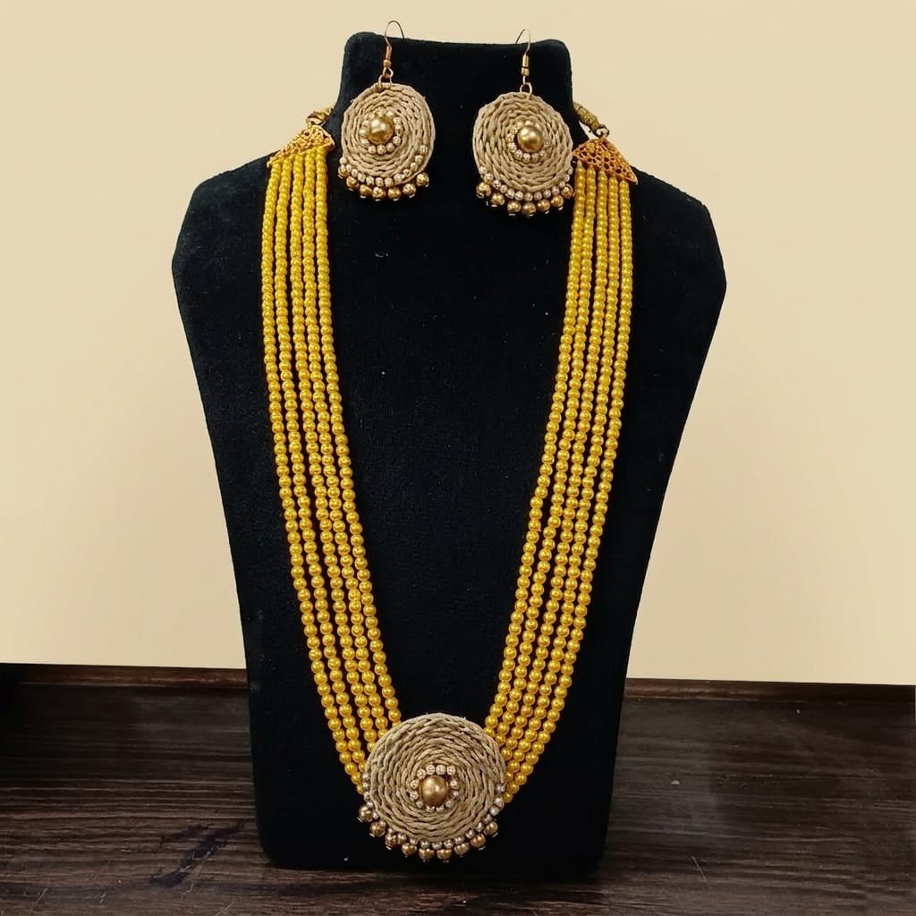 Multilayer Beads & Jute Necklace Set