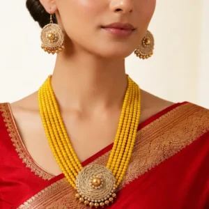 Multilayer Beads & Jute Necklace Set