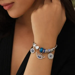 AD Silver Plated Evil Eye Charm Bracelet