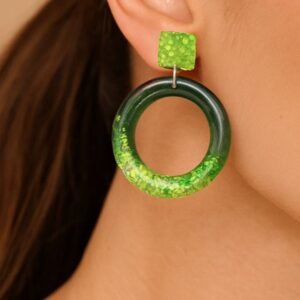 Handmade Green Glitter Resin Earrings