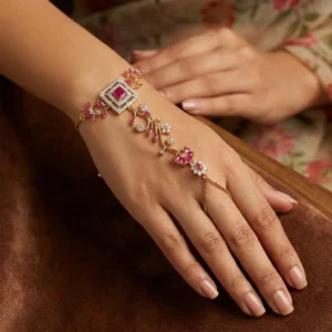 Pink Cubic Zirconia Floral Hand Harness Bracelet