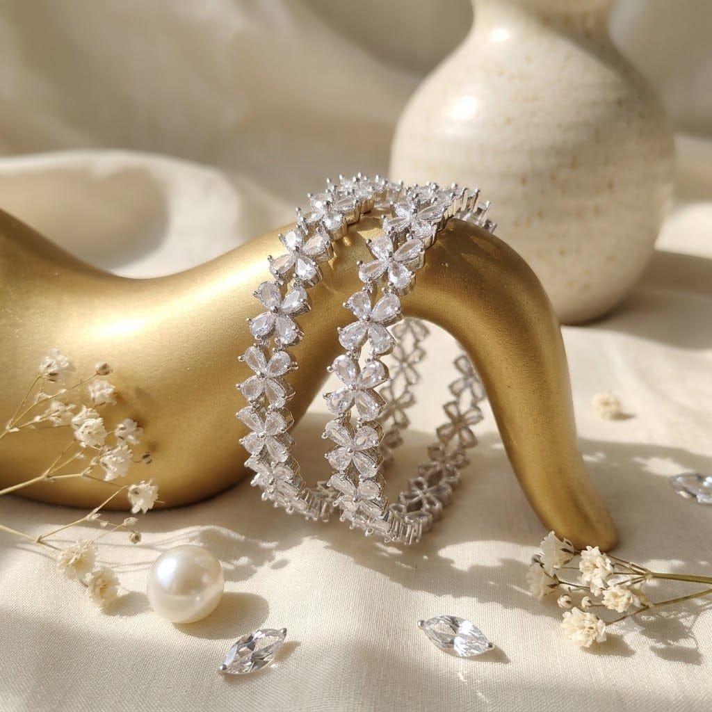 Cubic Zirconia Floral Eternity Bangle Set