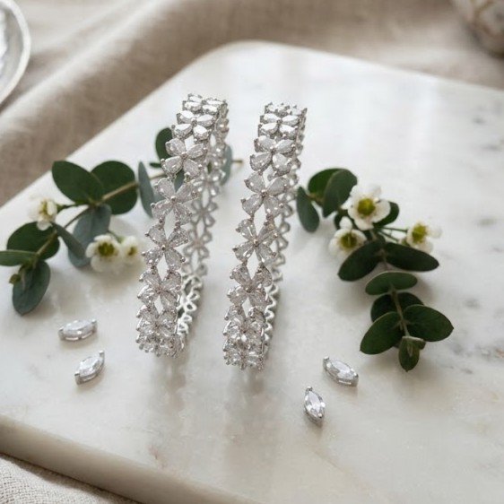 Cubic Zirconia Floral Eternity Bangle Set