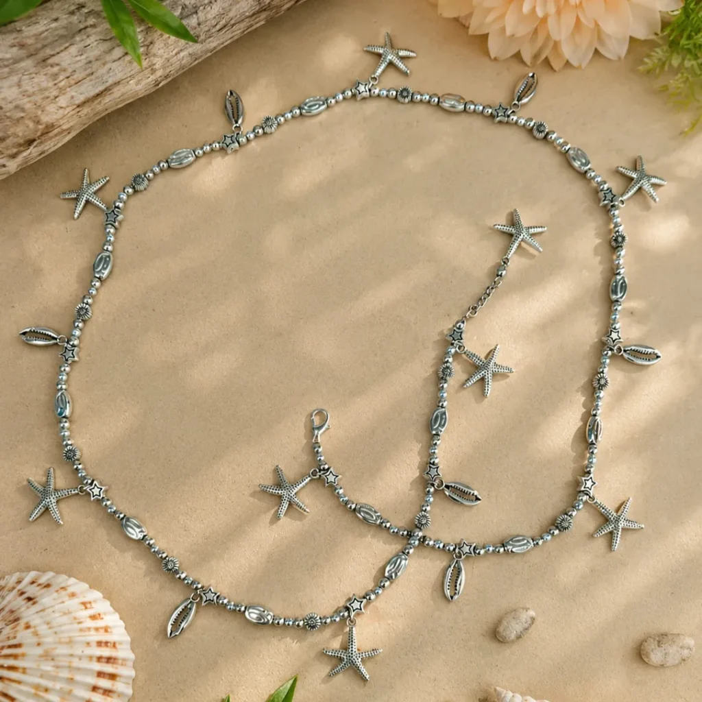 Silver Beach Style Beaded Waist Chain
