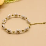 Floral Pattern Golden Beaded Bracelet