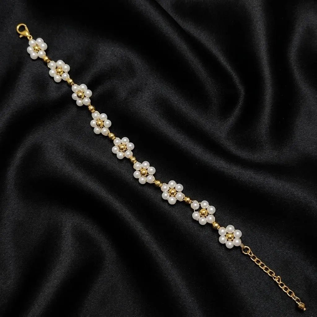 Floral Pattern Golden Beaded Bracelet