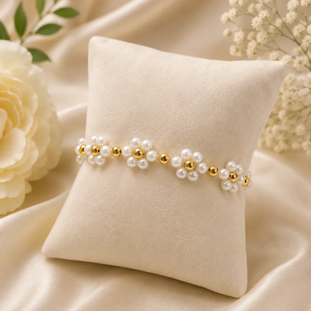 Floral Pattern Golden Beaded Bracelet