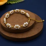 Floral Pattern Golden Beaded Bracelet