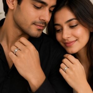 Cubic Zirconia Silver Couple Ring Set
