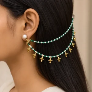 Handcrafted Emerald Beaded Ear Chain