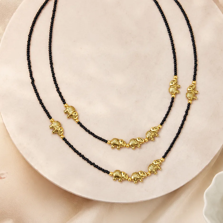Gold-Tone Elephant Charm Dual Layer Necklace
