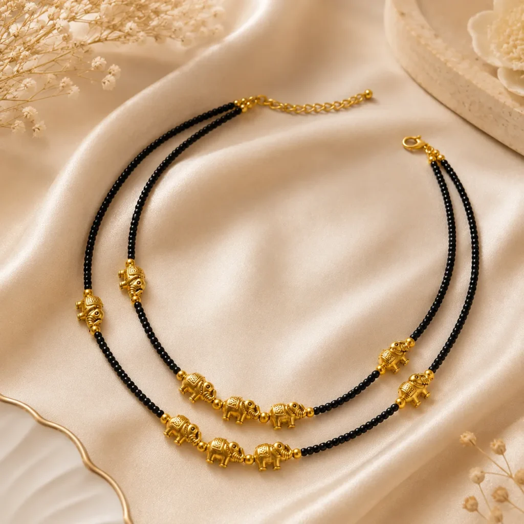 Gold-Tone Elephant Charm Dual Layer Necklace