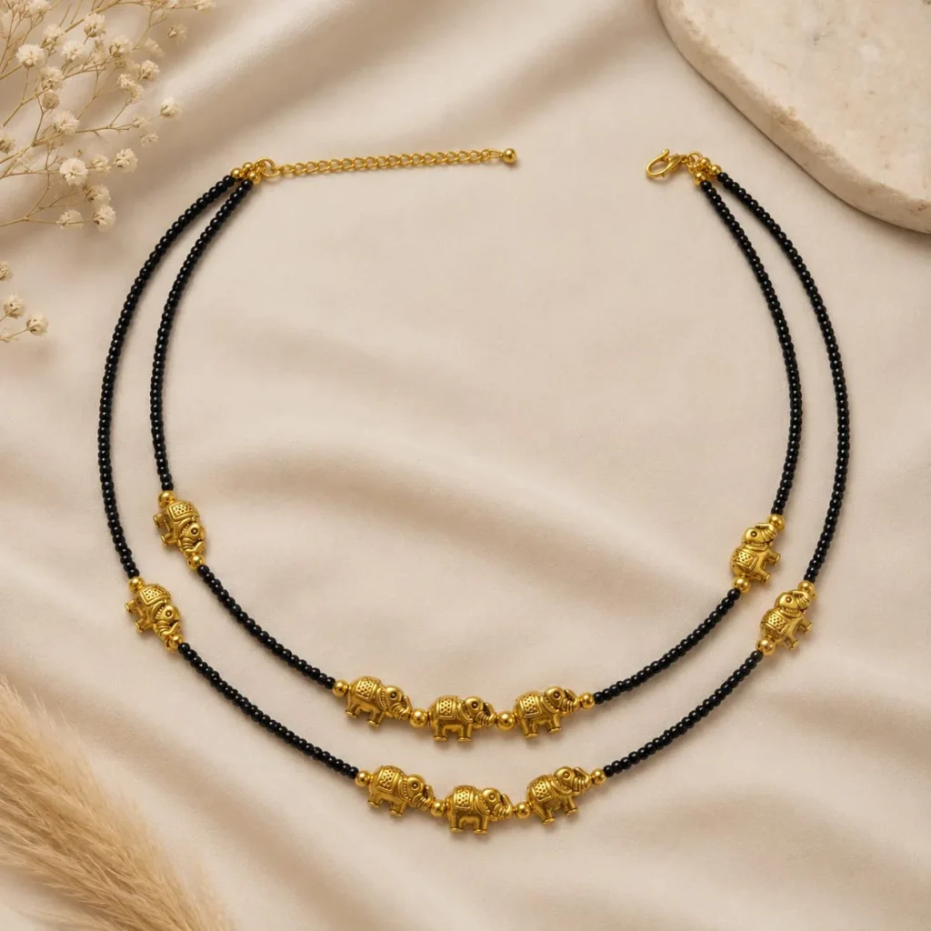 Gold-Tone Elephant Charm Dual Layer Necklace